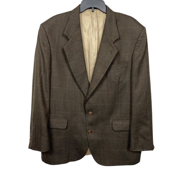 Oscar de la Renta Other - Oscar de la Renta Men's 44R Blazer Plaid Single Breasted Two Button Brown Wool